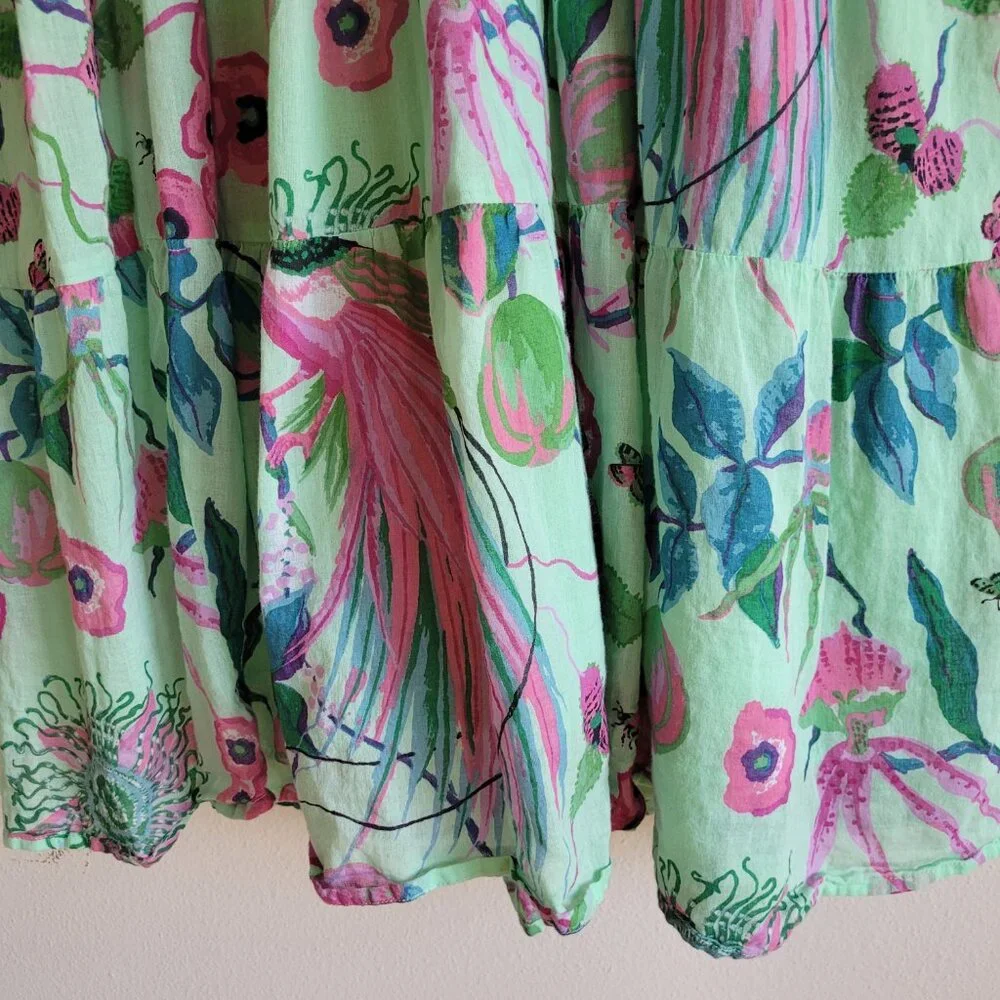 Banjanan Ira Ruffle Sleeve Maxi Dress Green Floral Peacock with Pockets Large - Picture 5 of 9